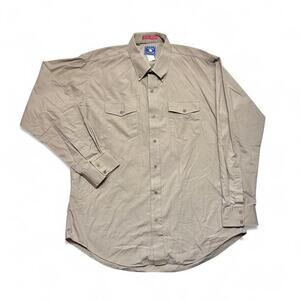 Texas Cotton Vintage USA made Western Khaki Cotton Button Rancher Shirt XL 17x35